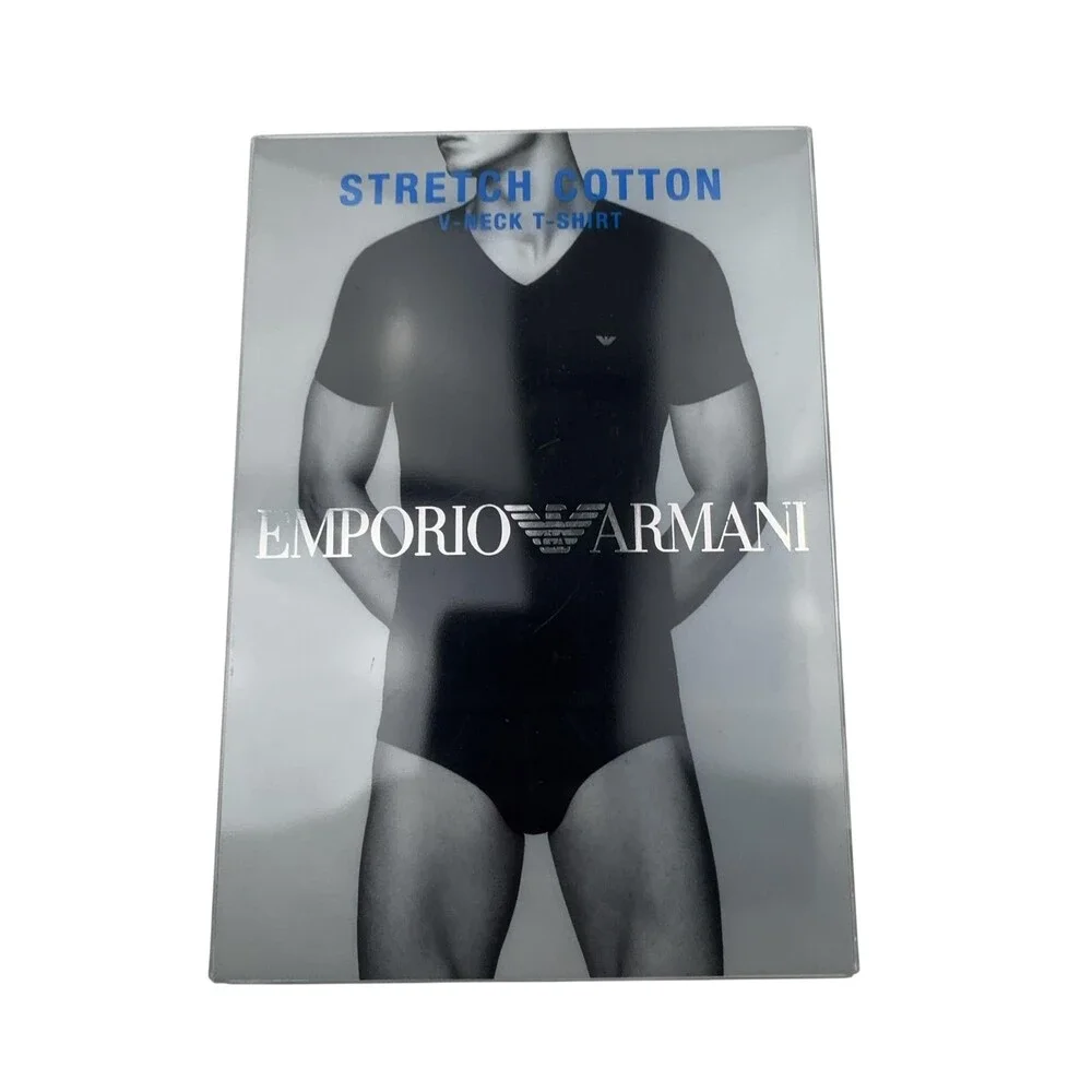 Emporio Armani Shirt Mens Small White Stretch Cotton V-Neck Undershirt